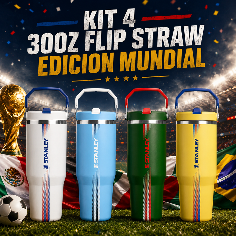 KIT STANLEY MUNDIAL 4 FLIP STRAW 30OZ - TODOS LOS EQUIPOS